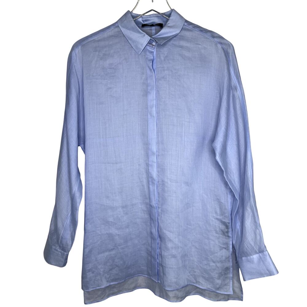 Lafayette 148 Long Sleeve Button Down Shirt Light Blue Natural Fiber SMALL